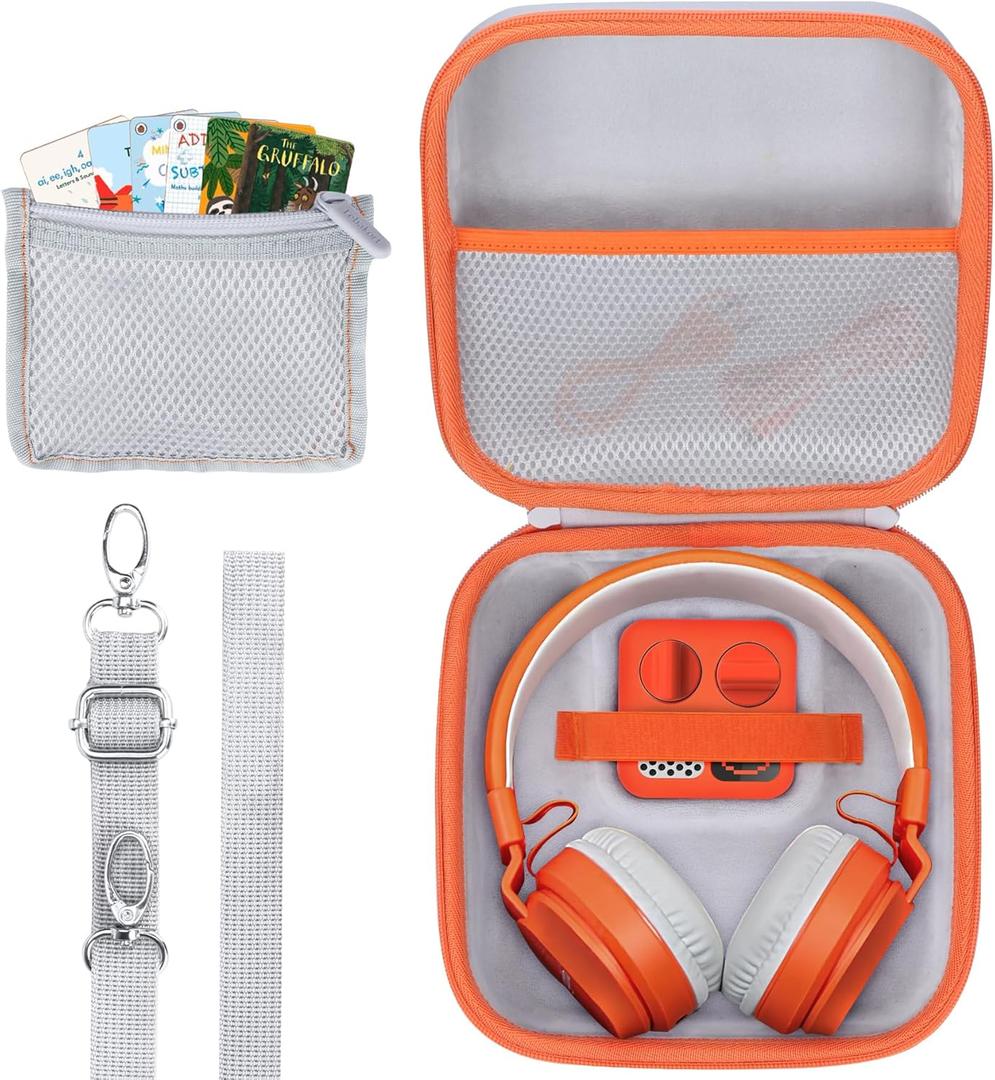 Storage Case Compatible with Yoto Mini Kids Audio Music Player & Yoto Headphones Children Speaker Plays Audiobook Cards Radio (Off White + Orange Case)