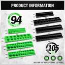 Magnetic Socket Organizer Holder Tool: 8PCS Set includes 2PCS 1/4", 4PCS 3/8", 2PCS 1/2" Drive Socket Storage Trays Toolboxs, Holding 199 Slots Soft Rubber Covering Black Green (sockets not included)