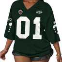 Women's Number Graphic Mesh Oversized Jersey Shirts Y2K Half Sleeve V Neck Athletic Shirts (L)