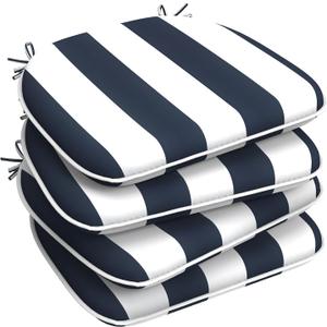 LVTXIII Set of 4 Outdoor Chair Cushions for Patio Furniture, Water Repellent Patio Chair Cushions 17"x16" with Ties, U-Shaped Dining Chair Pads for Garden Kitchen Use, Cabana Navy