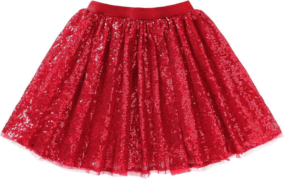 Magic Park 5-6 Y Girl Sequin Tutu Skirt Kids Holiday Short Skirt (Red, S)
