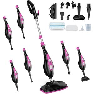 DUMOS 10-in-1 Multifunctional Steam Mop, 1550W Detachable Handheld Steam Cleaner, 16FT Power Cord with 2 Reusable Pads, Floor Steamer for Hardwood, Tile, Carpet, Grout, Windows