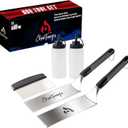 Blackstone-Compatible 5-Piece Griddle Spatula Set - 3mm Heavy-Duty Stainless Steel Tools w/ Scraper & 2 BPA-Free Oil Bottles - Fits Blackstone/Camp Chef - Ideal for Hibachi, Camping BBQ & Grill Gift