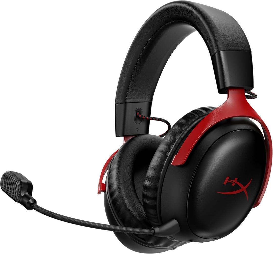 HyperX Cloud III Wireless  Gaming Headset for PC, PS5, PS4, up to 120-hour Battery, 2.4GHz Wireless, DTS Spatial Audio, 53mm Angled Drivers, Memory Foam, Durable Frame, 10mm Microphone, Black/Red (Regular)