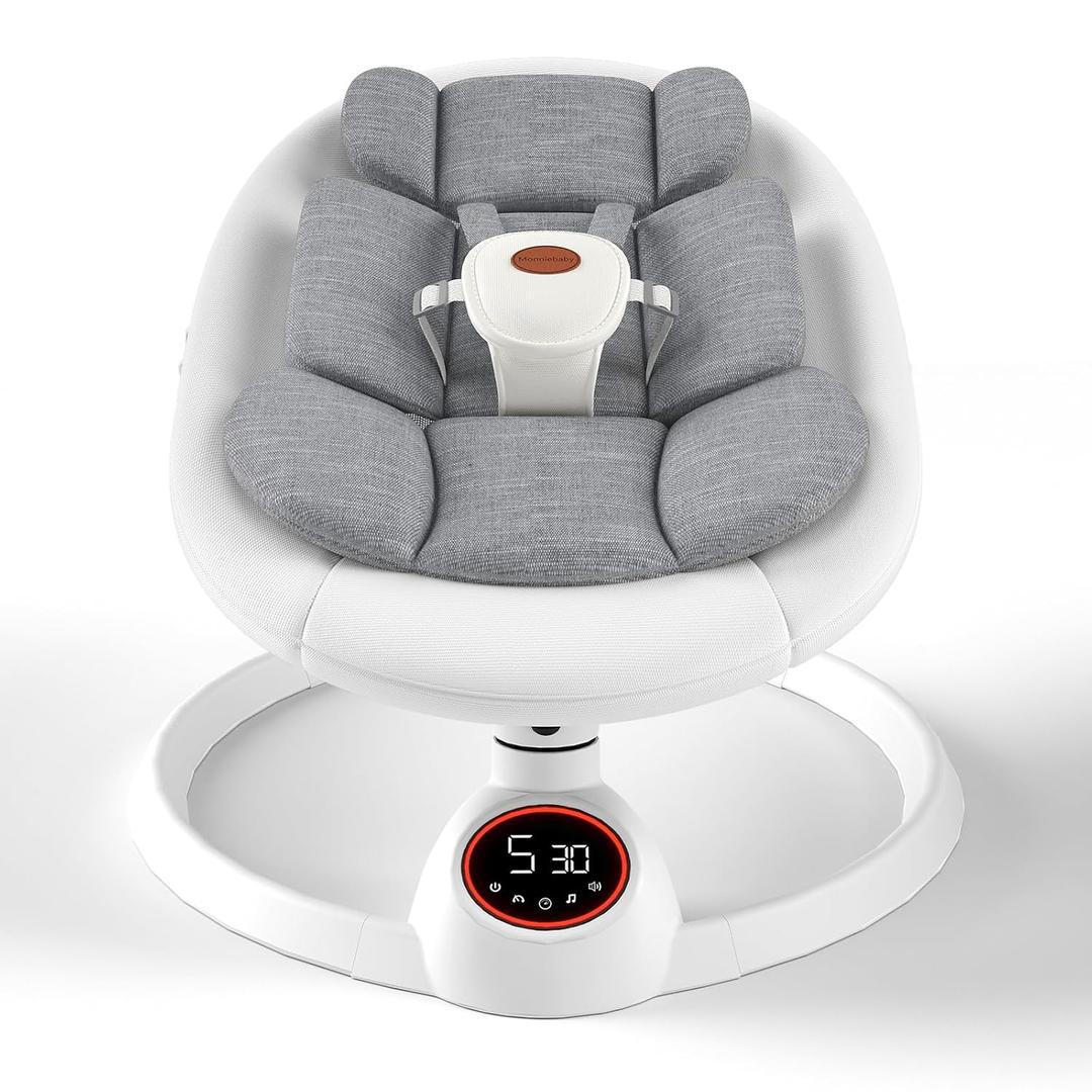 Baby Swings for Infants to Toddler, Portable Baby Swing with Extra Pad, Electric Infant Swing with 5 Speeds and Bluetooth Music, Indoor & Outdoor (White)