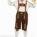 Yahenda Men's Oktoberfest Lederhosen Tshirt Halloween Costume Men Shirts Shorts and Hat Forbeer Bavarian Costume Size L