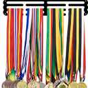 PH PandaHall Medal Hanger Holder Display Rack Gymnastics Medal Hanger Awards Ribbon Cheer 3 Lines Sport Award Rack Wall Mount Metal Frame for Over 50 Medals Necklace Jewelry 15.75 Inch