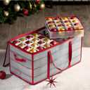ZOBER Christmas Ornament Storage Box - Stores 128 Ornaments W/ 2 Sided Zipper - Flexible Plastic Christmas Ornament Storage Containers - 3 Inch Cube Compartments - Red