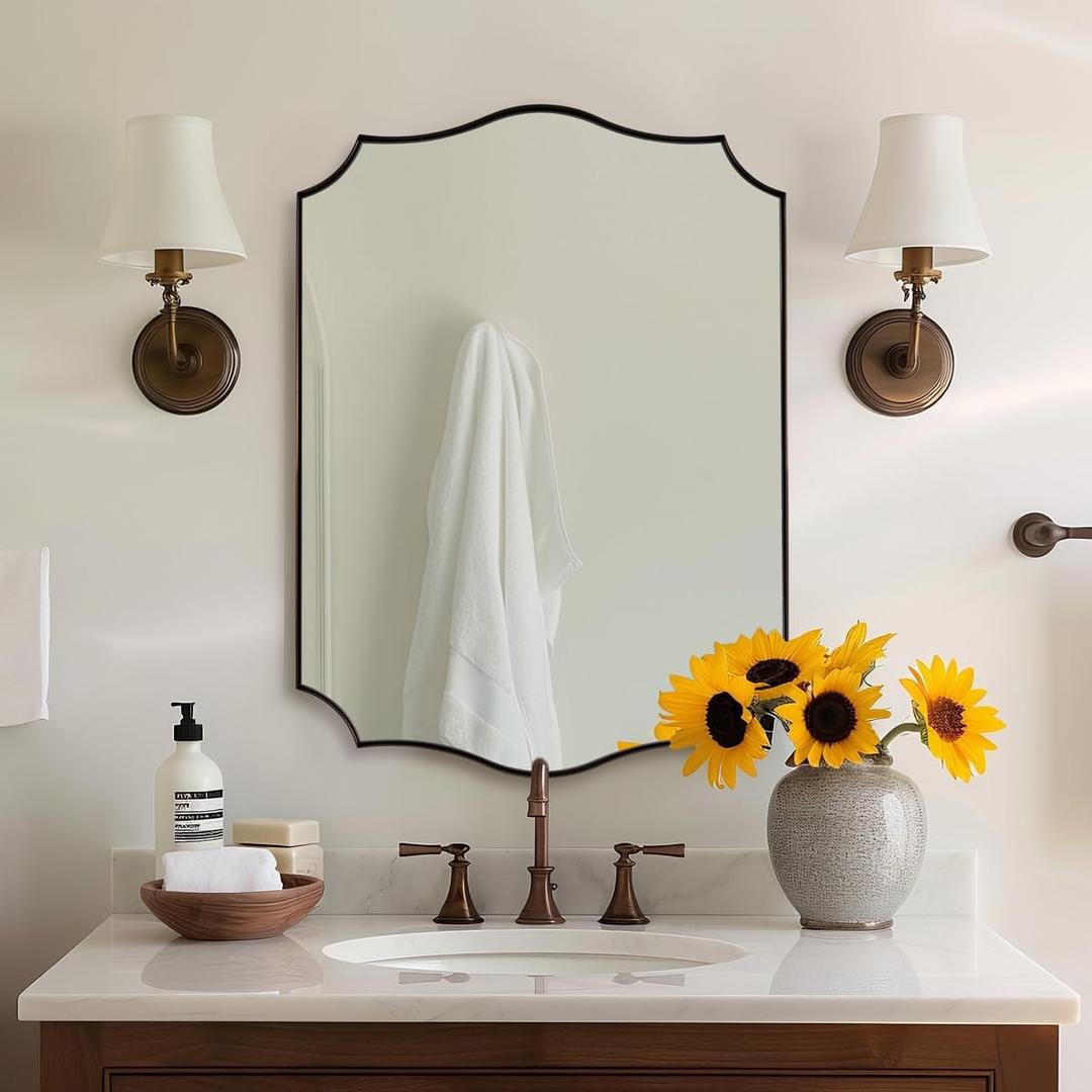 ANDY STAR Brushed Bronze Bathroom Mirror, 22x30 Inch Vanity Mirror, Scalloped Mirrors for Bathroom, Anti-Rust Stainless Steel Frame, Stunning Curved Design Ideal for Bathroom, Living Room, Mantel