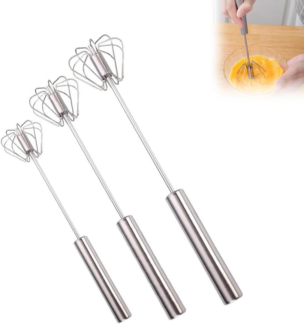 Stainless Steel Semi-Automatic Whisk, Egg Whisk Hand Push Whisk Blender, Hand Push Mixer Stirrer Tool for Cooking Kitchen Home Egg Milk (3 PCS)