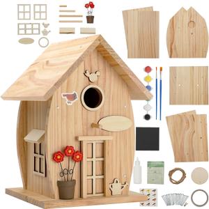 Wooden DIY Bird House Kit for Adults to Build, Outdoor Woodworking Crafts Freestyle Painting, Hanging Birdhouse for Garden Yard Decor Gifts Nesto