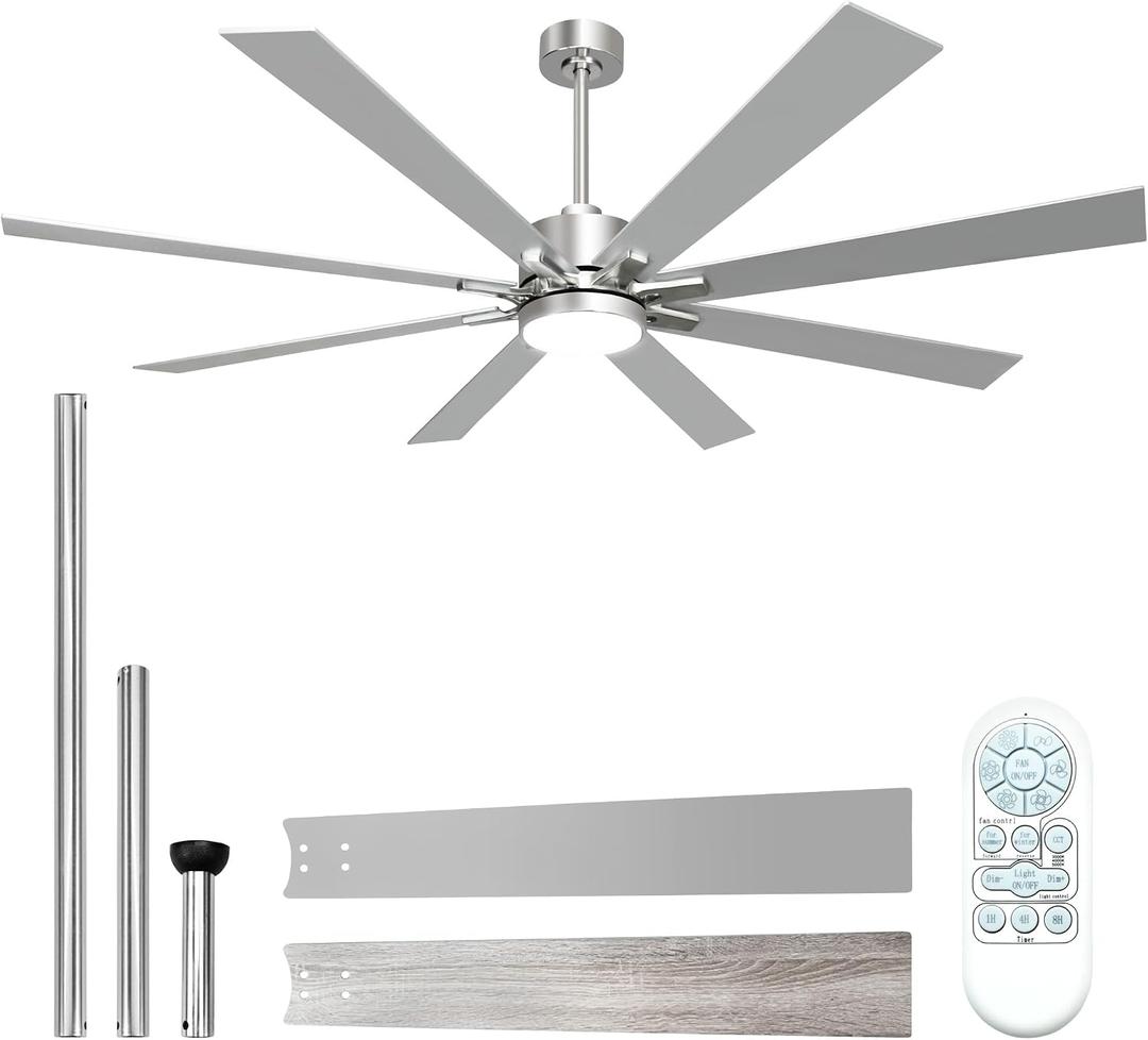 72 Inch Ceiling Fans with Lights and Remote, Large Nickel Ceiling Fan
Low Profile & Downrod Mount 8-Blade Modern Ceiling Fan, 3CCT Dimmable LED Light, Quiet DC Motor for Bedroom Living Room