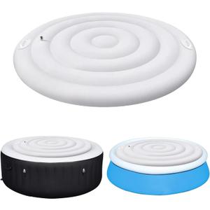 4.75 FT Inflatable Hot Tub Cover with Handle,Energy Saving Lid for Round Hot Tub,Outdoor Inflatable Hot Tub,Inflatable Insert Insulated Lid Replacement (WHITE)