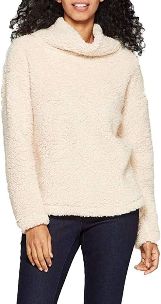 A New Day Women's Any Day Turtleneck Sherpa Pullover Sweatshirt (US, Alpha, Small, Regular, Regular, Cream)