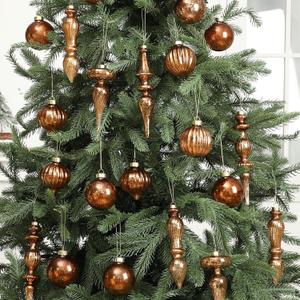 Soulchen 12 Pcs Mercury Glass Christmas Hanging Ornaments Vintage Glass Balls Finial with Different Shapes for Xmas Tree Decor Christmas Baubles for Holiday Winter Decoration(Brown)