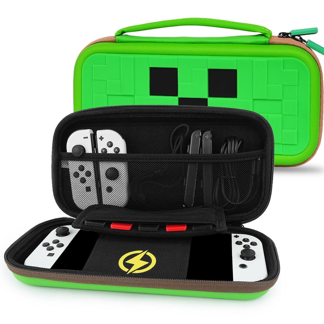 TIKOdirect Carrying Case for Switch & OLED Mode, Cute Portable Travel Bag in Newest Updated Design of Green Interior, Green