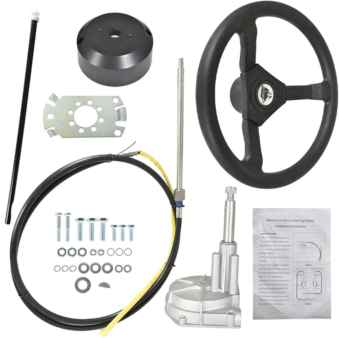 GXYWADY 10 Feet Marine Steering System Outboard Steering System Boat Steering Cable SS13710 3/4 Shaft with 12.4 Inch Wheel Replacement for Marine Boat Outboard Yachts