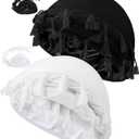 Ababalaya Adjustable Satin Lined Halo Turban for Men Women Twisted Tassel Head Wraps Sleep Cap Beanies Turban Durag (Blackwhite)
