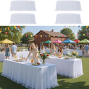 CO-AVE 4pack White Tulle Tablecloth for 6ft Rectangular Tables, 2-in-1 Elastic Stretch Spandex Cover with Tutu Ruffle Skirt, Wrinkle Free for Wedding, Birthday, Banquet, Buffet, Bridal Shower