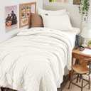 HYMOKEGE Ivory Twin XL Comforter Set Seersucker 5 Pieces, All Season Luxury Bed in a Bag for Bedroom, Bedding Set with Comforter, Sheets, Pillowcase & Sham