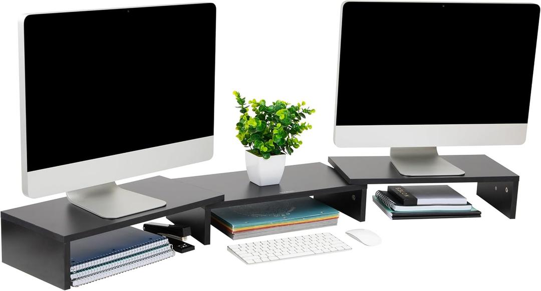 Mind Reader Dual Monitor Stand, Desktop Organizer, Laptop Riser, Office, MDF, 51.25"L x 9.25"W x 4.75"H, Black