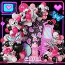 Y2K 2000S Party Decorations, 135Pcs Hot Pink Black Hip Hop Balloons Arch Garland Kit with Explosion Star Butterfly Foil Balloons for Back to the Early 2000s Pink Birthday Room Decor