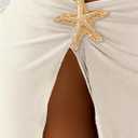 RoseSeek Women's Starfish Split Thigh Beach Skirt Skinny Vacation Bathing Suit Cover Up Skirts with Charm (Beige, M)