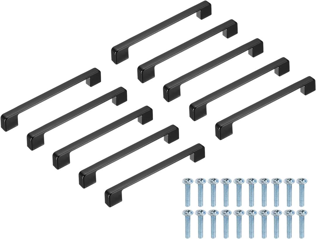 Uxcell 10Pcs Kitchen Cabinet Handles, Aluminum Alloy 6.3"(160mm) Hole Center Wide Base Cabinet Pulls Drawer Handle Hardware with Screws for Cupboard Wardrobe Dresser, Black