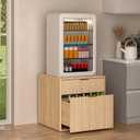 Aruood Mini Fridge Stand with Storage, Fluted Mini Fridge Cabinet with 2 Drawers, Wood Refrigerator Table Stand for College Dorm Room, Home Office & Bedroom, Light Oak, 22.4" W