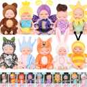 Hanaive 10 Pcs 4 Inch Mini Baby Dolls Lifelike Realistic Tiny Baby Dolls with Animal Clothes Cute Infant Figurine Gifts Set for Toddlers Girls Kids 3+ Easter Graduation Birthday(Cute Style)