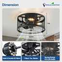 DLLT Caged Ceiling Fans with Light: 13" Small Outdoor Farmhouse Ceiling Fan with Remote App Control - Black Rustic Semi Flush Mount Bladeless Enclosed Fan for Bedroon Kitchen E12 Bulbs Not Included