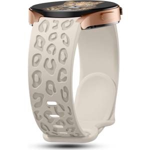 No Gap Leopard Engraved Bands Compatible for Samsung Galaxy Watch 6/5/4 Band 40mm 44mm, Watch 6 47mm 43mm,5 Pro 45mm, Watch 4 Classic 42mm 46mm, 20mm Soft Silicone Replacement Strap for Women (Starlight)