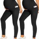 Fotociti 2/3/4 Pack Maternity Leggings With Pockets Over The Belly,Womens Pregnancy Workout Yoga Active Soft Tights Pants (Black)