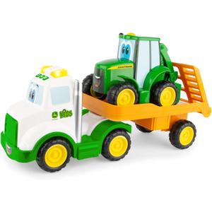 TOMY John Deere Lights & Sounds Farmin' Friends Hauling Set - Includes Toy Truck and Backhoe Tractor Toy for Indoor and Outdoor Play - Preschool Toys Ages 18 Months and Up
