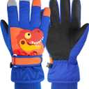 Kids Winter Gloves Waterproof Girls Boys Ski Gloves Warm Snow Gloves Toddler Finger Gloves Mittens Royal Blue Dinosaur S