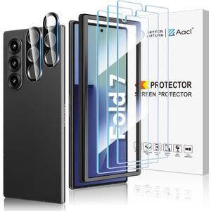 AACL 3 Pack Galaxy Z Fold 7 Screen Protector Tempered Glass [Front Screen Only]+ 2 Pack Camera Lens Protector for Samsung Galaxy Z Fold 7 5g, Anti Scratch, Hd Clear, Bubble Free 