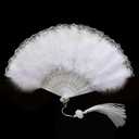 Huralona 1920s Vintage Style Flapper Hand Fan Embroidered Flower Marabou Feather Fan (Lace White)