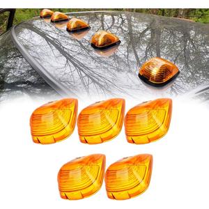 5 X Cab Roof Marker Lights Amber Cover Compatible with 1999-2016 Ford F150 F250 F350 F450 F550 F650 F750 E150 E250 E350 Super Duty Pickup Trucks, Cab Roof Running Light (Only Cover)