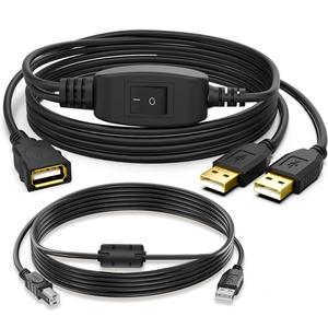Herfair USB Splitter 1 in 2 Out Printer Cable Splitter for Two Computers to One Printer USB Female to Dual Male Adapter Cord for Scanner/Fax Machine/Computer Peripherals (Both 5FT)