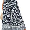 GRACE KARIN Women's 2025 Summer Wide Leg Palazzo Pants Elastic High Waisted Boho Casual Flowy Beach Pants with Pockets (X-Large, Navy Floral)