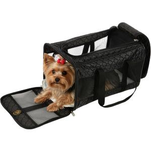 Sherpa Pet Carrier Airline Approved with Spring Wire Frame - Cat & Dog Carrier for In-Cabin Travel, Mesh Ventilation, Locking Zippers - Black Lattice, Large
