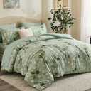 Xruibed Sage Green King Size Comforter Set Seersucker 7 Pieces, Floral Bed in a Bag for All Season, Botanical Bedding Set with 1 Comforter, 1 Flat Sheet, 1 Fitted Sheet, 2 Pillow Shams, 2 Pillowcases