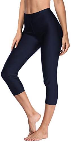 ATTRACO Swim Pants for Women High Waisted Swim Capris Swim Shorts Swimming Leggings, XL, Navy Blue