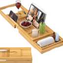 Foldable Bathtub Caddy Tray for Tub,Bamboo Expandable Bath Table Trays,Premium Bathroom Accessories for New Home & Mothers Day & Birthday Gifts for Couples,Natural