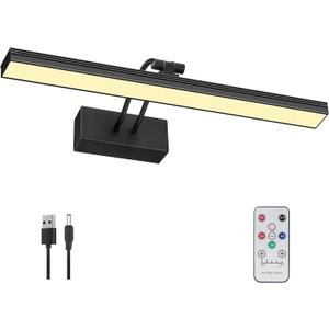 FUNCHDAY Picture Light,3CCT Battery Art Lights for Wall,Wireless Remote Painting Light with Timer and Dimmable,16Metal Display Lighting for Artwork,Portrait,Gallery (Black-L)
