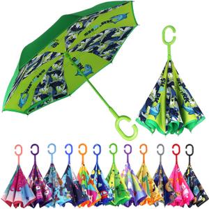 MRTLLOA 40 Inch Oversize Windproof Inverted Reverse Upside Down Umbrella, Golf Size Rain Umbrella, Double Layer, C-Shaped Handle for Men, Women and Kids (The shark Kids)