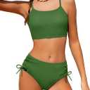 Girls Swimsuit 2 Piece RuffleTrim Square Neck Ruched Bikini Adjustable Straps Criss Cross Bathing Suit for Girls 9-16Y