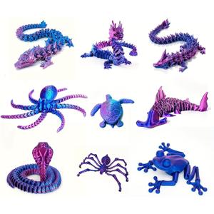 9PCS 3D Printed Dragon Figure Collection (9Pcs-Red+Blue)