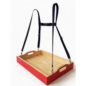 Wearable Wooden Snack Tray with Strap, 21.7" x 15.8" x 2.8" Handheld Serving Tray for Vendors, Events, Carnivals & Festivals, Adjustable Shoulder Strap, Anti-Slip Food Tray with Metal Clips