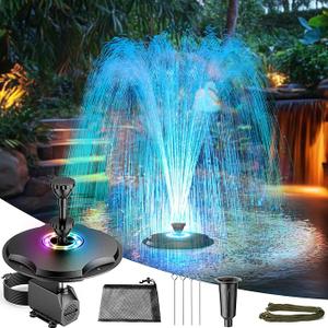 Antfraer Floating Pond Fountain with LED Lights, 40W 660GPH Pond Pump with 3 Modes Spray, Floating Fountain 27FT Power Cord & 65.6FT Mooring Line for Garden Pond and Waterfall DIY Features